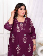 Miravan Women's Plus Size Cotton Fabric Purple Kurta With Palazzo