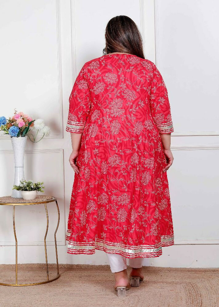 Miravan Plus Size Women'S Red Embroidered Anarkali Kurta And Dupatta  - Distacart