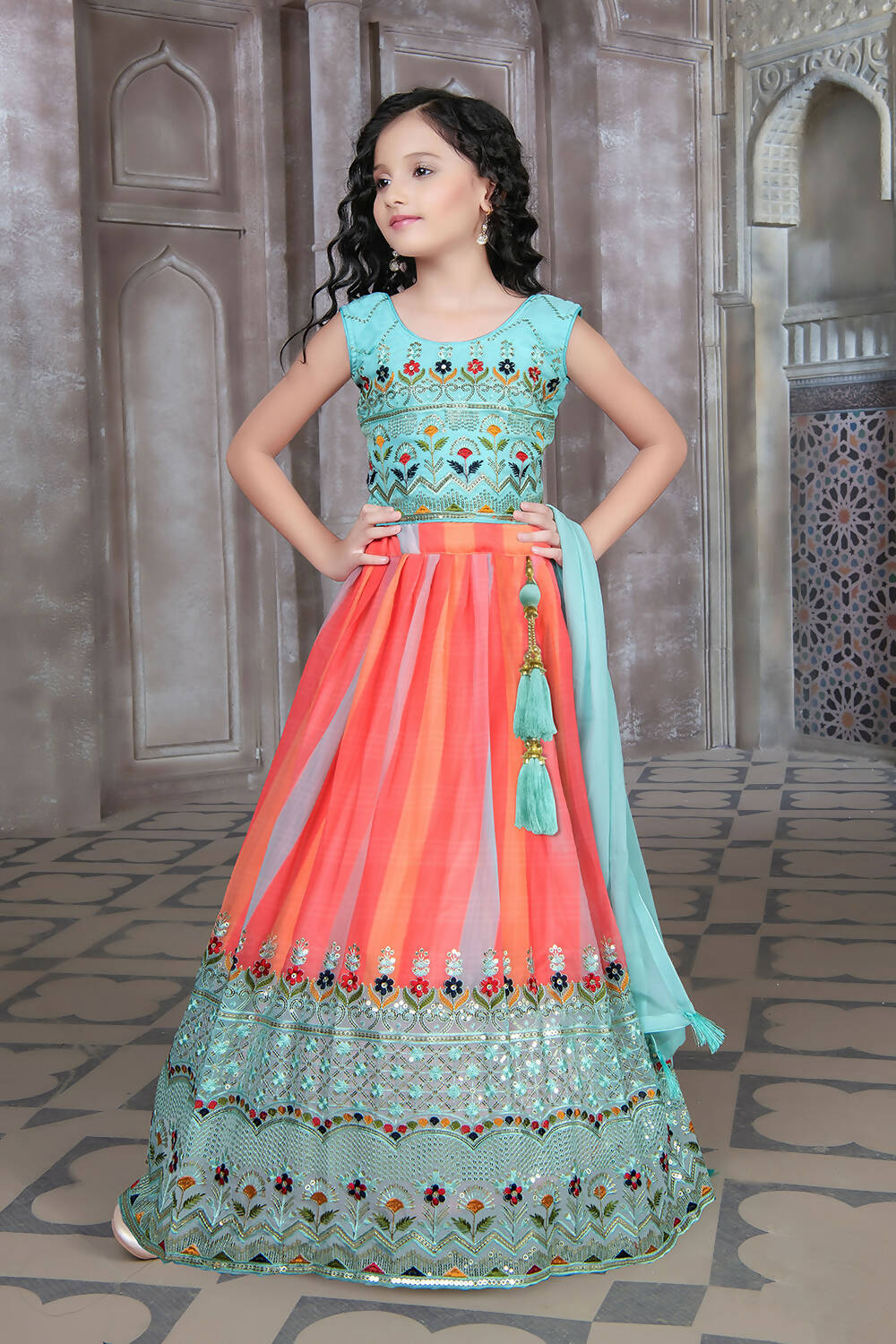 Kids Wedding Designer Multi Georgette Lehenga Choli - Aaradhna