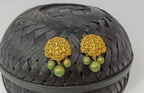 Terracotta Lakshmi Devi Studs With Dangles-Golden Green