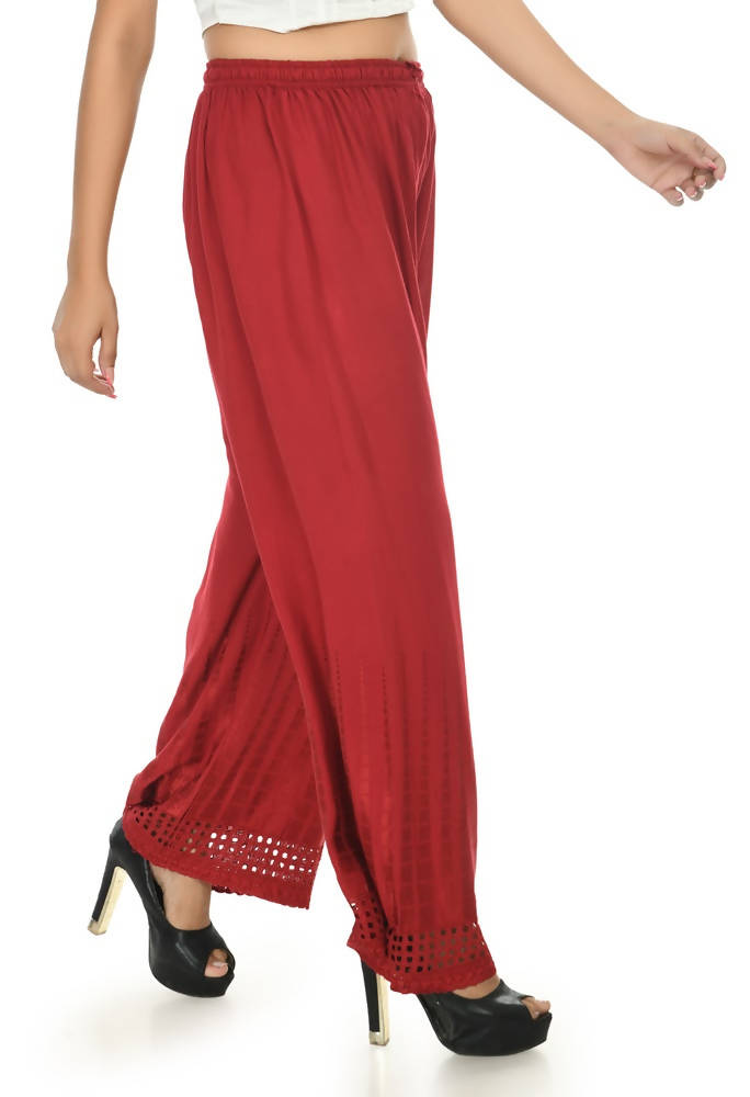Mominos Fashion Moeza Reyon Cotton Maroon Color Cut Work Palazzo