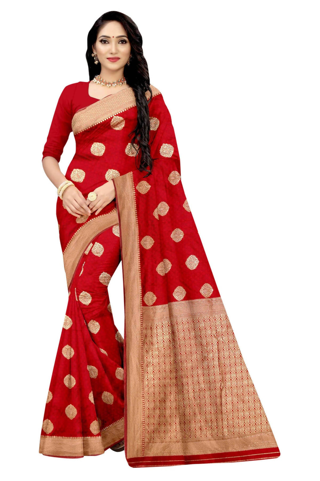 Vamika Weaving Banarasi Jacquard Red Saree - Distacart