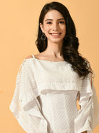 Myshka Women's White Fit and Flare Party Dress - Distacart