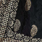 A R Silk Women's Gold Print Silk Black Dupattas and Chunnis