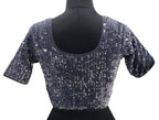 Vamika Grey Velvet Sequence Blouse - Distacart