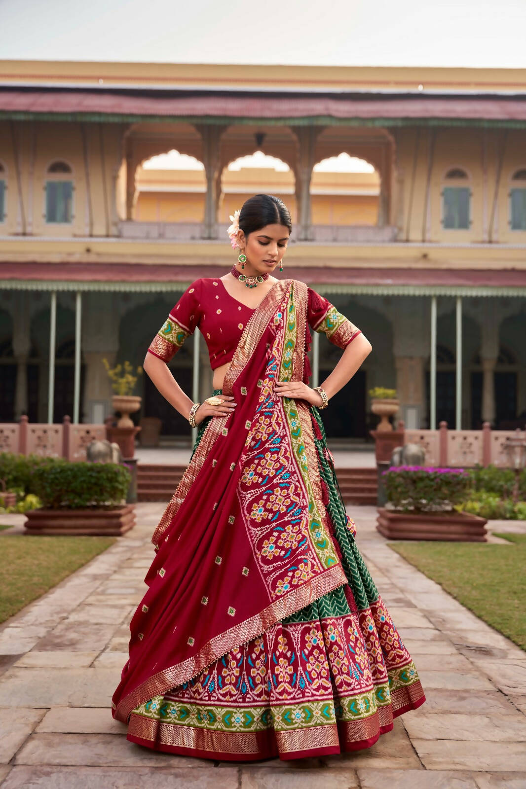 Green Lehenga Choli Set for Women Tussar Silk Lengha with Foil Printed by Infinity Export