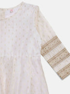 Ahalyaa Off White Chanderi Anarkali Kids Kurta With Dupatta For Girls