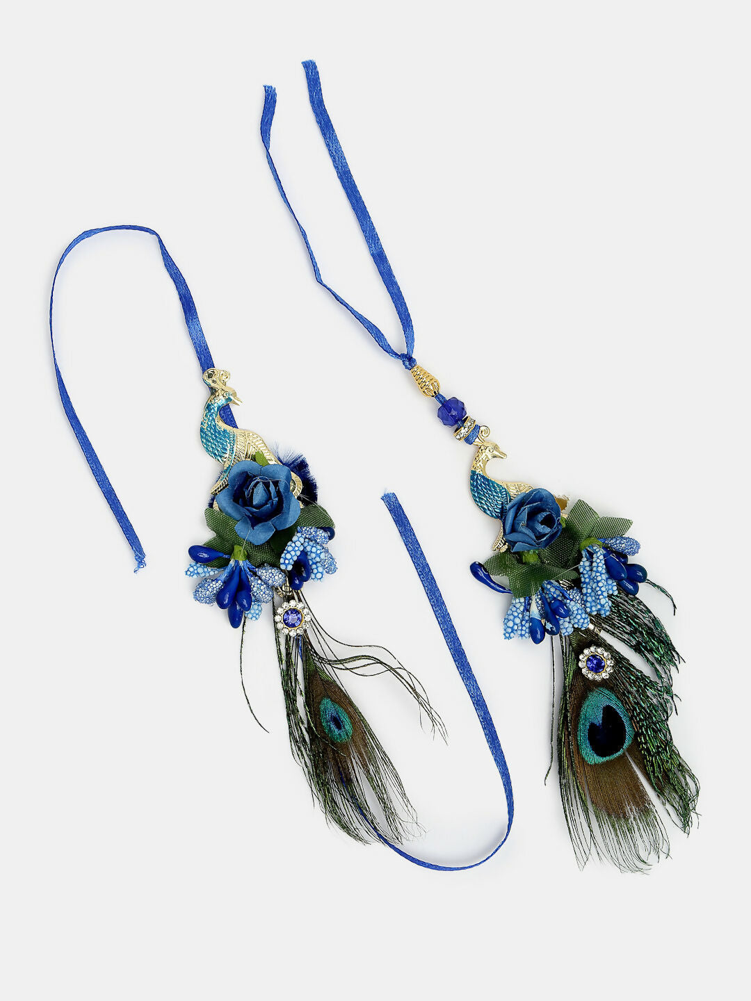 NVR Women & Men Set of 2 Blue Peacock Design Bhaiya Bhabhi Rakhi With Roli Chawal & Chocolate - Distacart