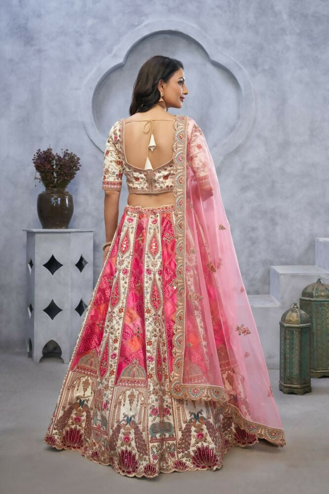 Kesar Fab Ivory Organza Embroidered Lehenga