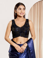 Joban Fashion Navy Blue Organza Padded Blouse With Sweetheart Neck Sleeveless - Distacart