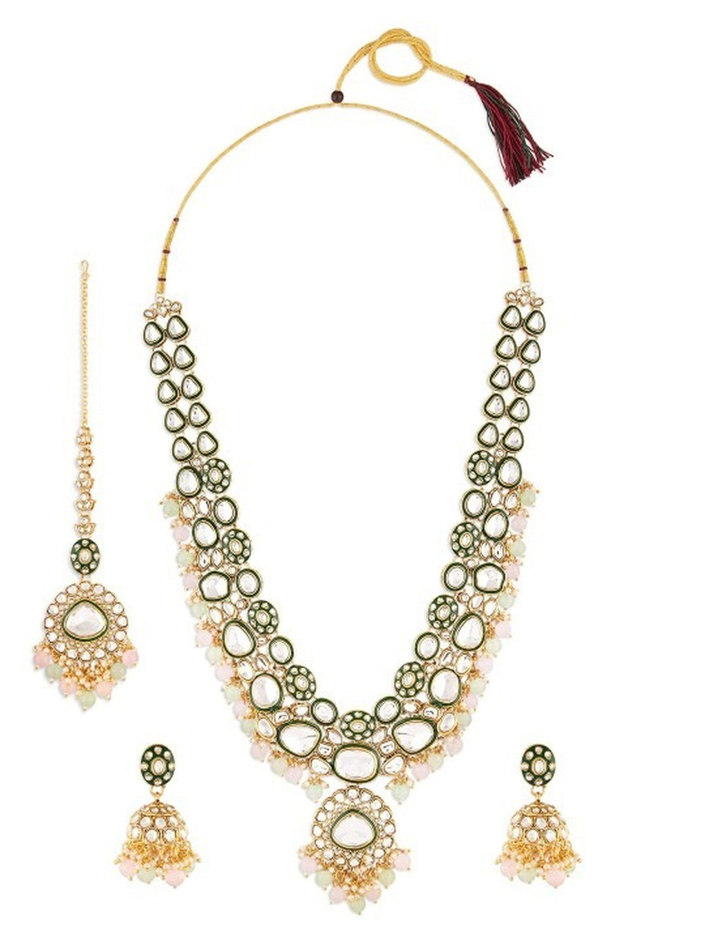Jewel City Gold-Plated Kundan Bridal Necklace Set with Pastel Beads – Traditional Indian Wedding Jewelry for Women - Distacart