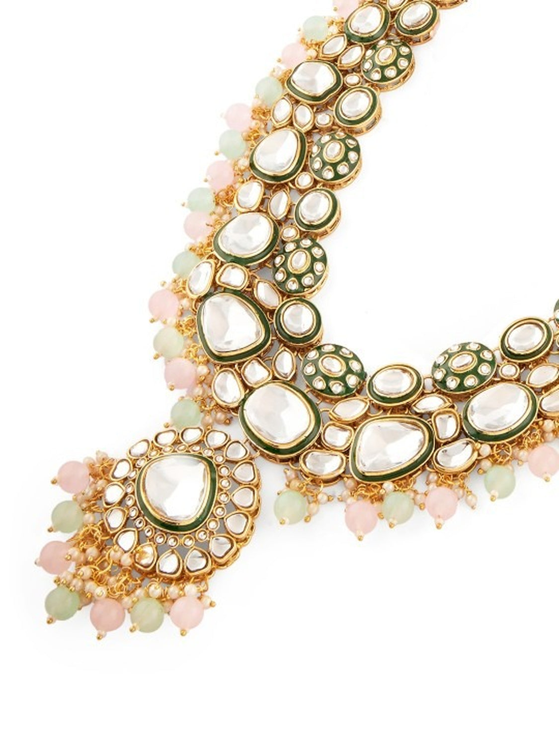 Jewel City Gold-Plated Kundan Bridal Necklace Set with Pastel Beads – Traditional Indian Wedding Jewelry for Women - Distacart