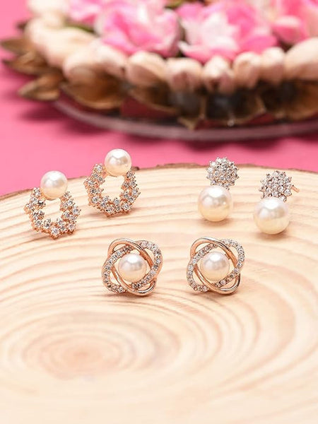 Jewel City Elegant Pearl Stud Earrings Set for Women & Girls | Classic Everyday & Party Wear Jewelry
