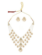Jewel City Gold-Plated & White Kundan-Studded & Pearl Beaded Jewellery Set