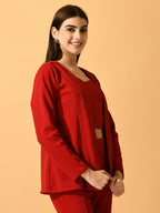 Myshka Women's Red Solid Solid Jacket