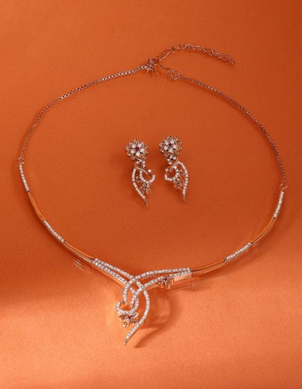 Jewel City Rose Gold-Plated CZ Studded Necklace for Women – Elegant Statement Jewelry for Parties, Weddings & Evening Wear