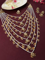 Jewel City Traditional Multi-Layer Kundan Pearl Rani Haar Set – Handcrafted Gold-Plated Indian Long Necklace with Earrings