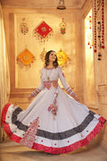 Sky Viscose Rayon Thread Embroidered Work And Print With Mirror All Over Navratri Lehenga Choli - Raas