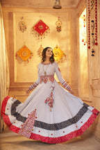 Sky Viscose Rayon Thread Embroidered Work And Print With Mirror All Over Navratri Lehenga Choli - Raas