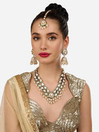 Jewel City Traditional Handcrafted Kundan Pearl Necklace Set with Jhumka Earrings and Maang Tikka – Gold-Tone Bridal Jewelry Set