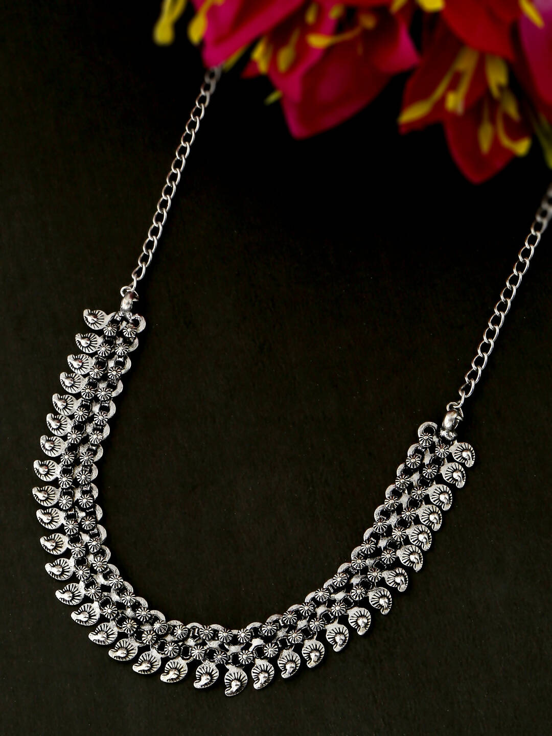 NVR Women Silver-Plated Oxidised Necklace
