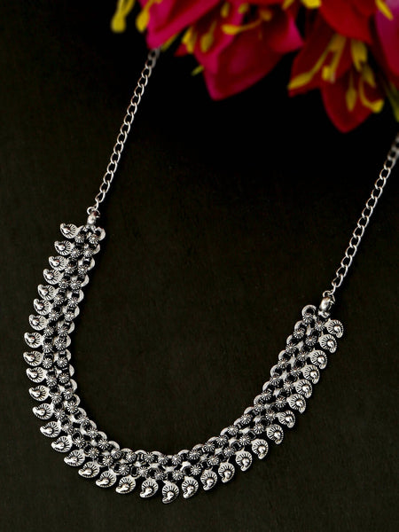 NVR Women Silver-Plated Oxidised Necklace