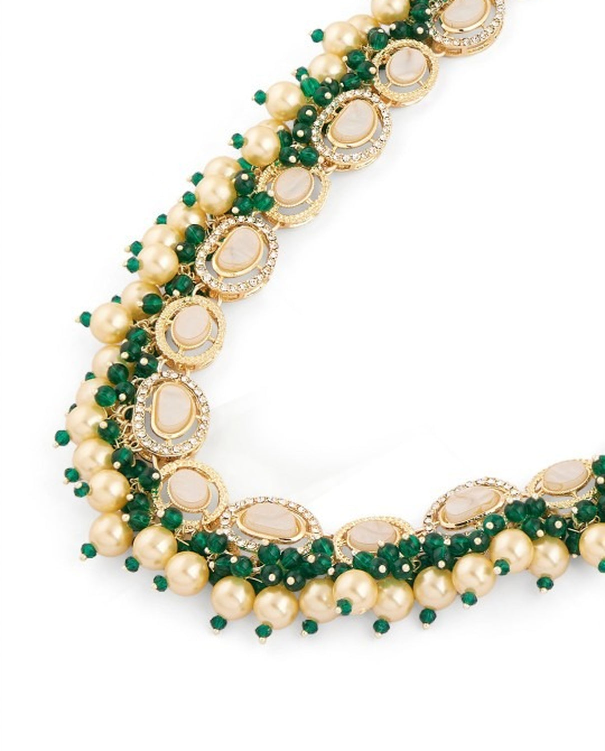 Jewel City Indian Kundan Gold-Plated Austrian Diamonds Studded & Beaded Jewellery Set