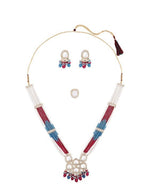 Jewel City Multicolor Beaded Kundan Necklace Set with Earrings Pearl Layered Traditional Gold-Plated Jewelry Set