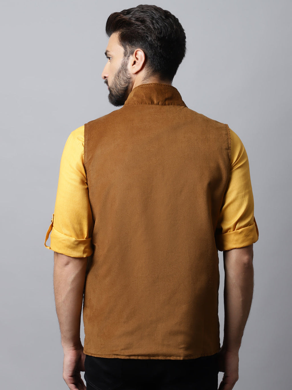 Even Apparels Men's Brown Nehru Jacket With Welt Pockets