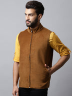 Even Apparels Men's Brown Nehru Jacket With Welt Pockets