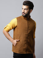 Even Apparels Men's Brown Nehru Jacket With Welt Pockets