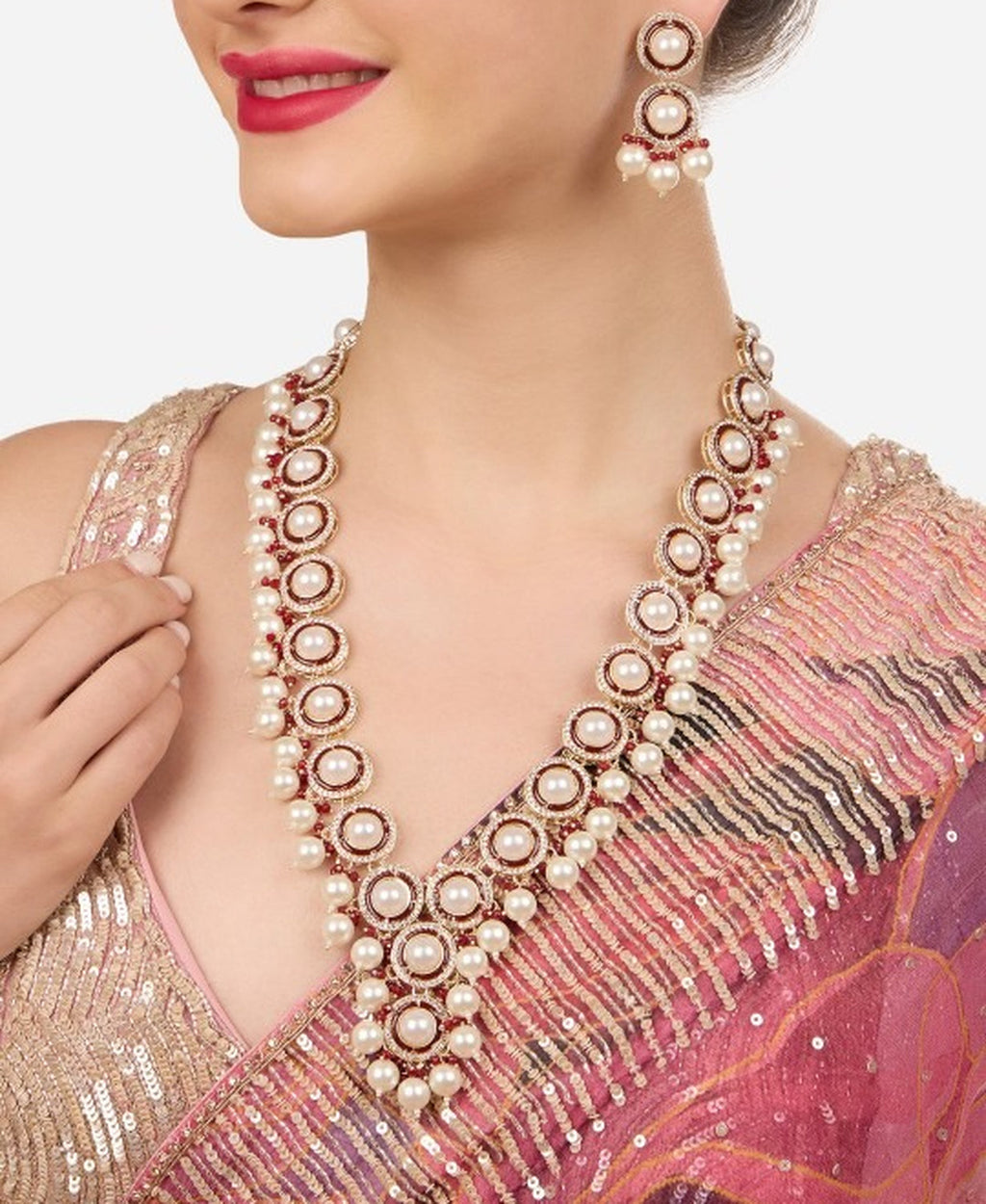 Jewel City Indian Elegant Gold Plated Stone Studded & Beaded Jewellery Set