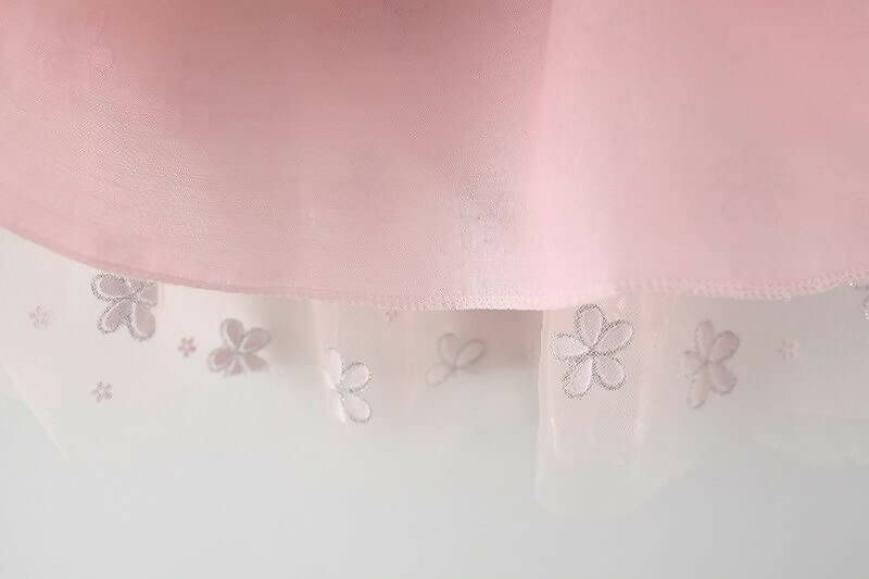 Bold N Elegant Cap Sleeve Denim Embroidered Midi Party Dress Frock with Hat Dress - Floral Pink