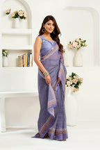 Joban Fashion Lavender Striped Linen Ready To Wear Saree With Unstitched Blouse - Distacart