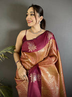 Joban Fashion Wine Intricate Zari Weaving Soft Silk Dharmavaram Saree