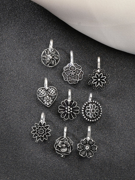 NVR Women's Set of 9 Silver-Plated German Silver Nose Pins