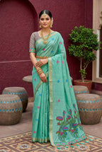 Vastranavya Sky Blue Muga Cotton Meenakari & Azarakh Pallu Saree with Contrast Blouse - Distacart