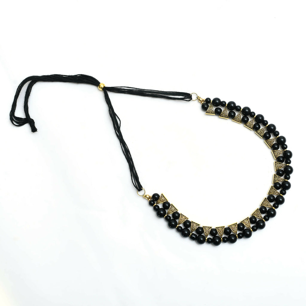 Mominos Fashion Johar Kamal Gold-Plated Brass Finish Pearls Work Choker For Women (Black) - Distacart