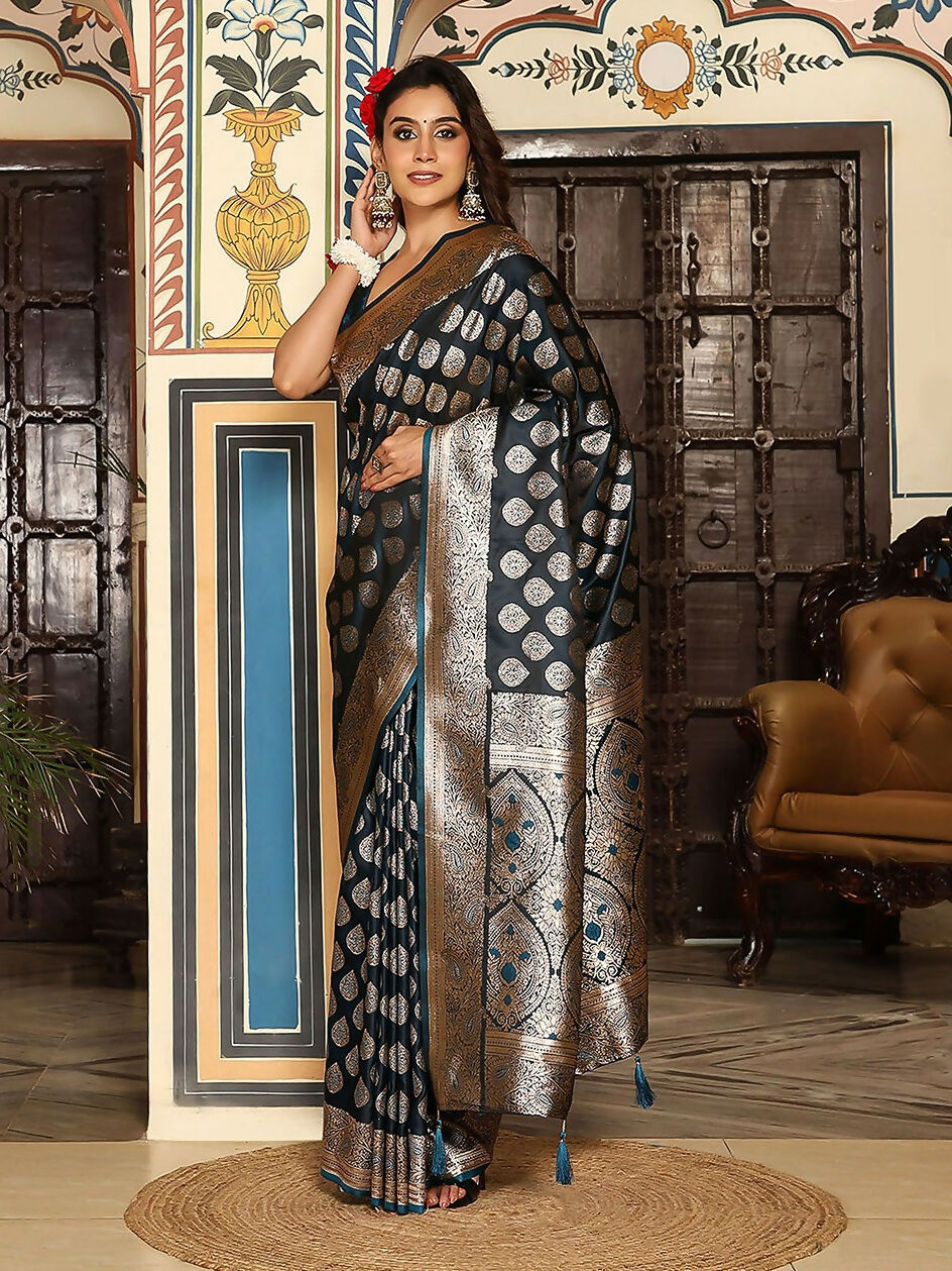 Shree Shyam Fashion Teal Silk Saree - Distacart