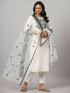 Juniper Women's White Chinnon Solid Embroidered Kurta Set - Distacart