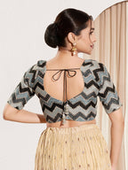 Joban Fashion Black Chiffon Padded Blouse With Square Neck Elbow Sleeves - Distacart