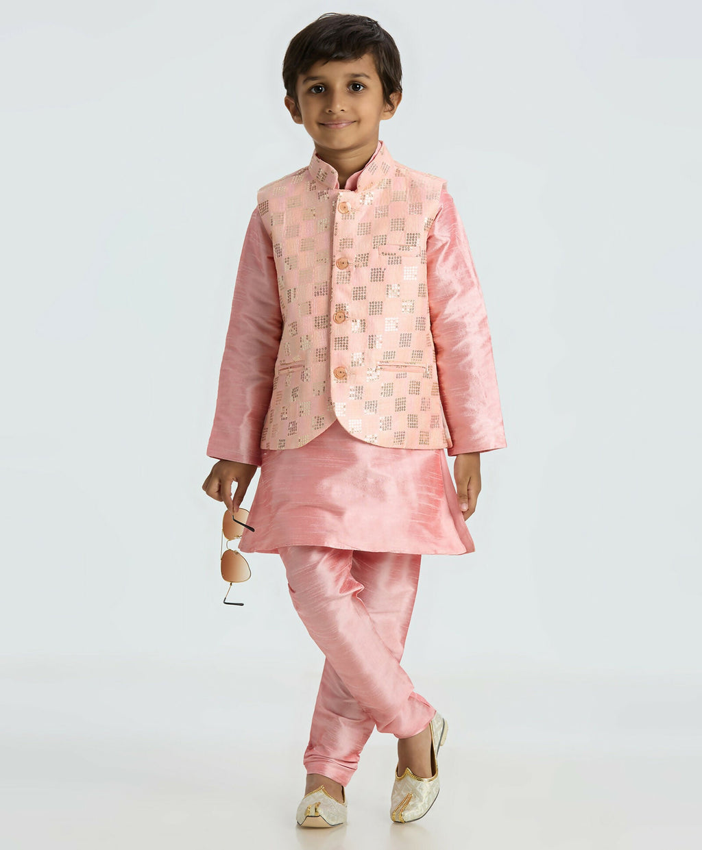 Joban Fashion Kids Island with Sequence work Nehru Jacket Full Sleeves Kurta, Pyjama Set - Pink - Distacart