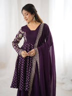 Prazu Fashion Purple Crunchy Silk Embroidered Designer Sharara Suit - Distacart