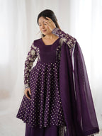 Prazu Fashion Purple Crunchy Silk Embroidered Designer Sharara Suit - Distacart