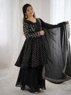 Prazu Fashion Black Crunchy Silk Embroidered Designer Sharara Suit - Distacart