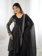 Prazu Fashion Black Crunchy Silk Embroidered Designer Sharara Suit - Distacart