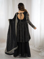 Prazu Fashion Black Crunchy Silk Embroidered Designer Sharara Suit - Distacart