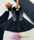 Prazu Fashion Black Crunchy Silk Embroidered Designer Sharara Suit - Distacart