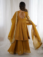Prazu Fashion Yellow Crunchy Silk Embroidered Designer Sharara Suit - Distacart