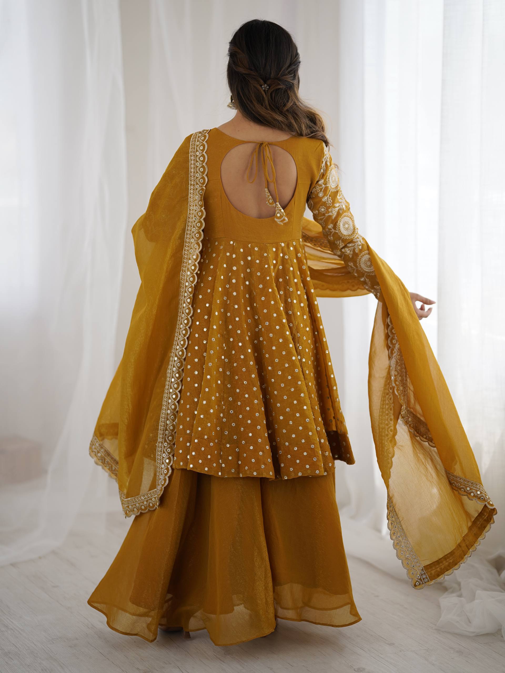 Prazu Fashion Yellow Crunchy Silk Embroidered Designer Sharara Suit - Distacart